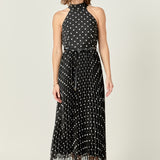 Zoe Polka Dot Pleated Midi Dress