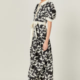 White and Black Printed Midi Dress