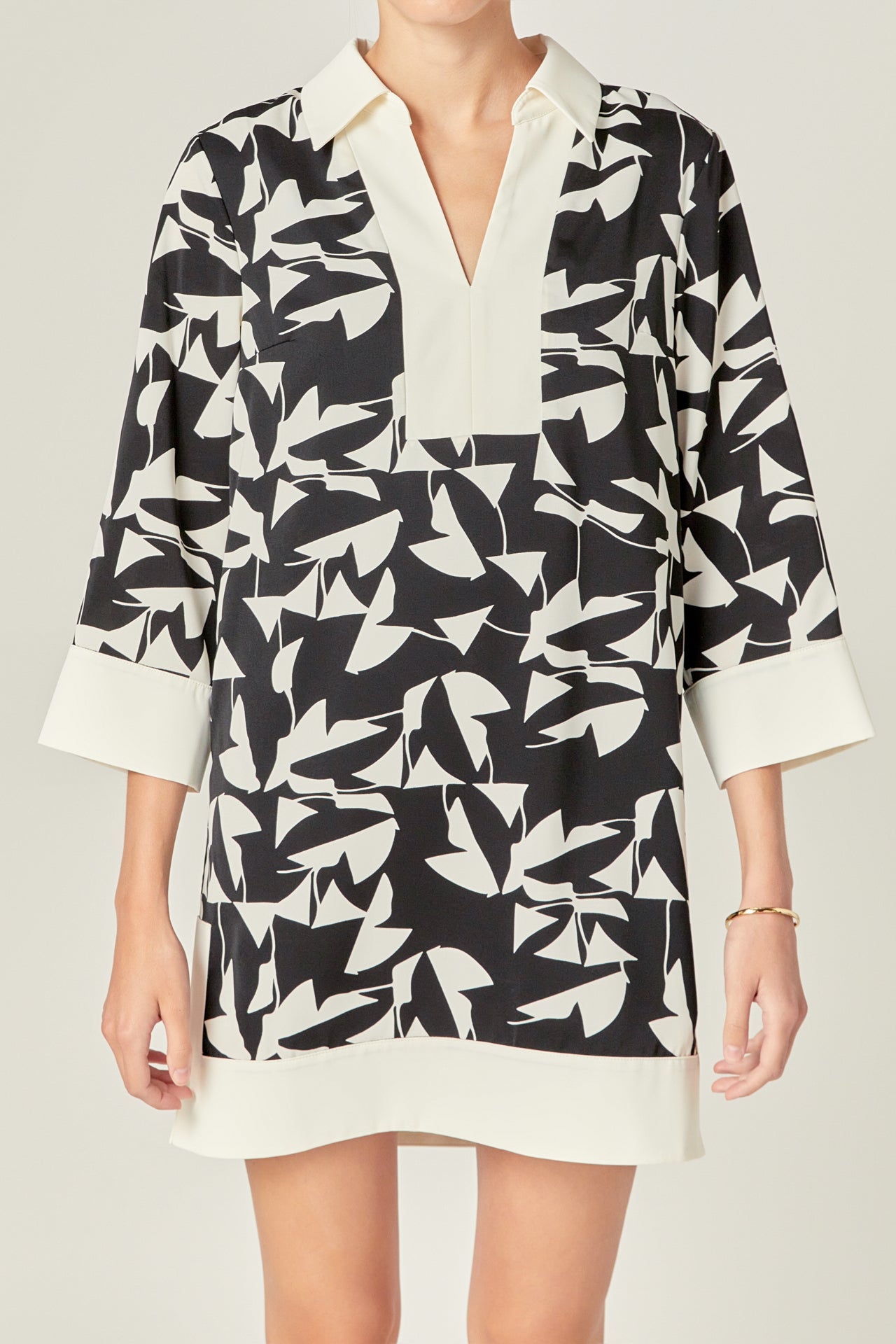 White and Black Printed Tunic Dress