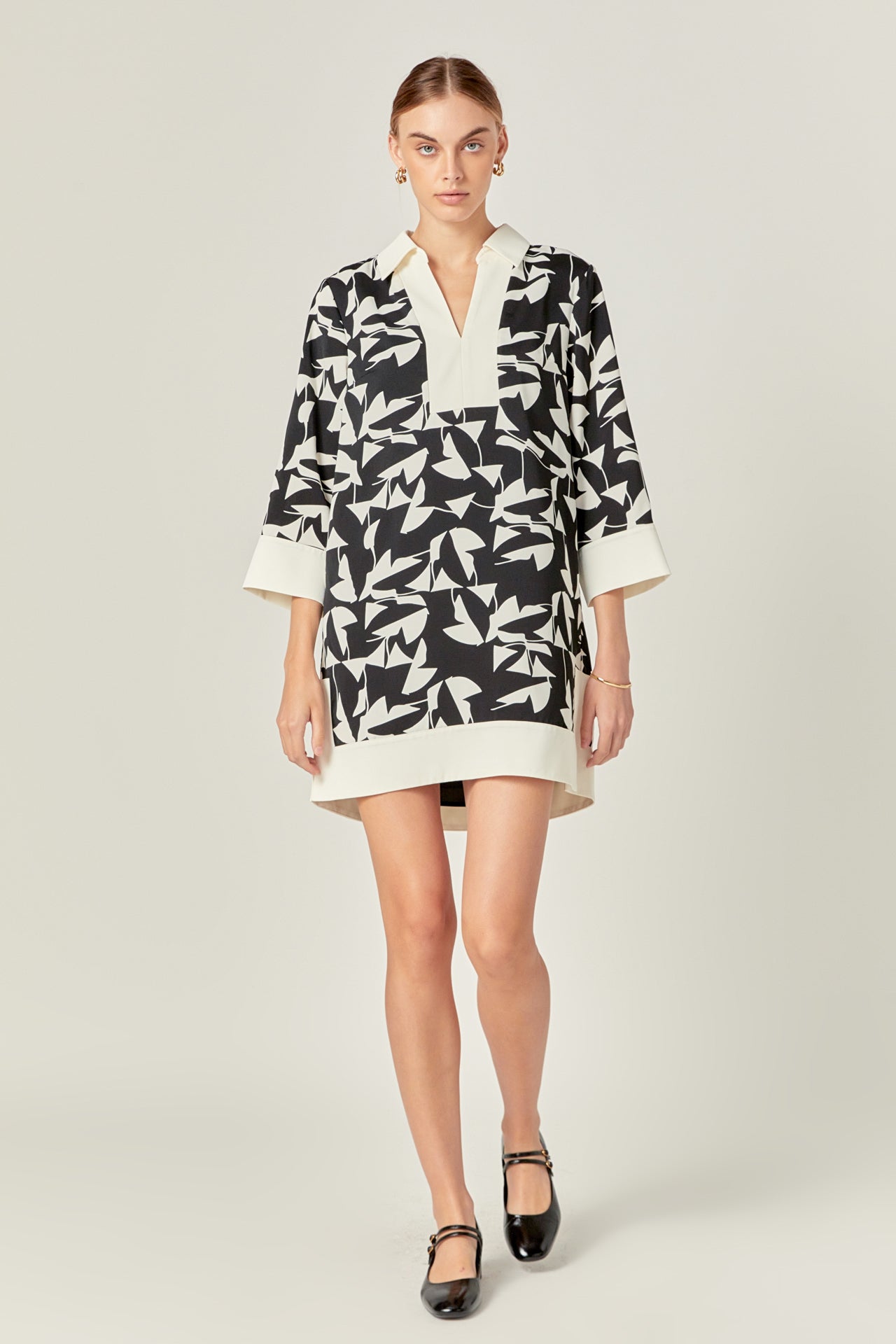 White and Black Printed Tunic Dress