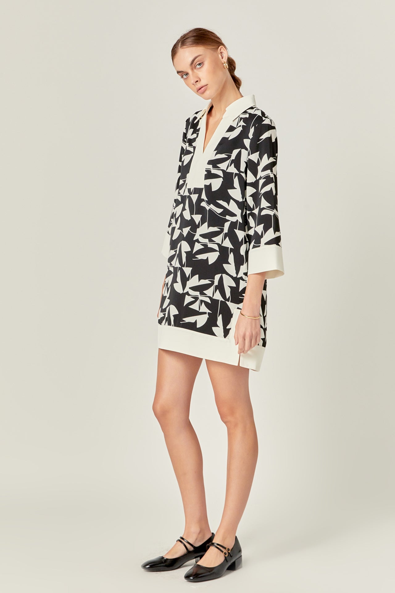 White and Black Printed Tunic Dress