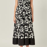 White and Black Printed Sleeveless Midi Dress