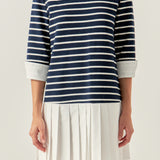 Mix Media Stripe Pleated Mini Dress