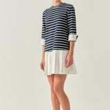 Mix Media Stripe Pleated Mini Dress