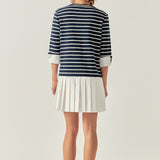 Mix Media Stripe Pleated Mini Dress