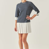 Mix Media Stripe Pleated Mini Dress