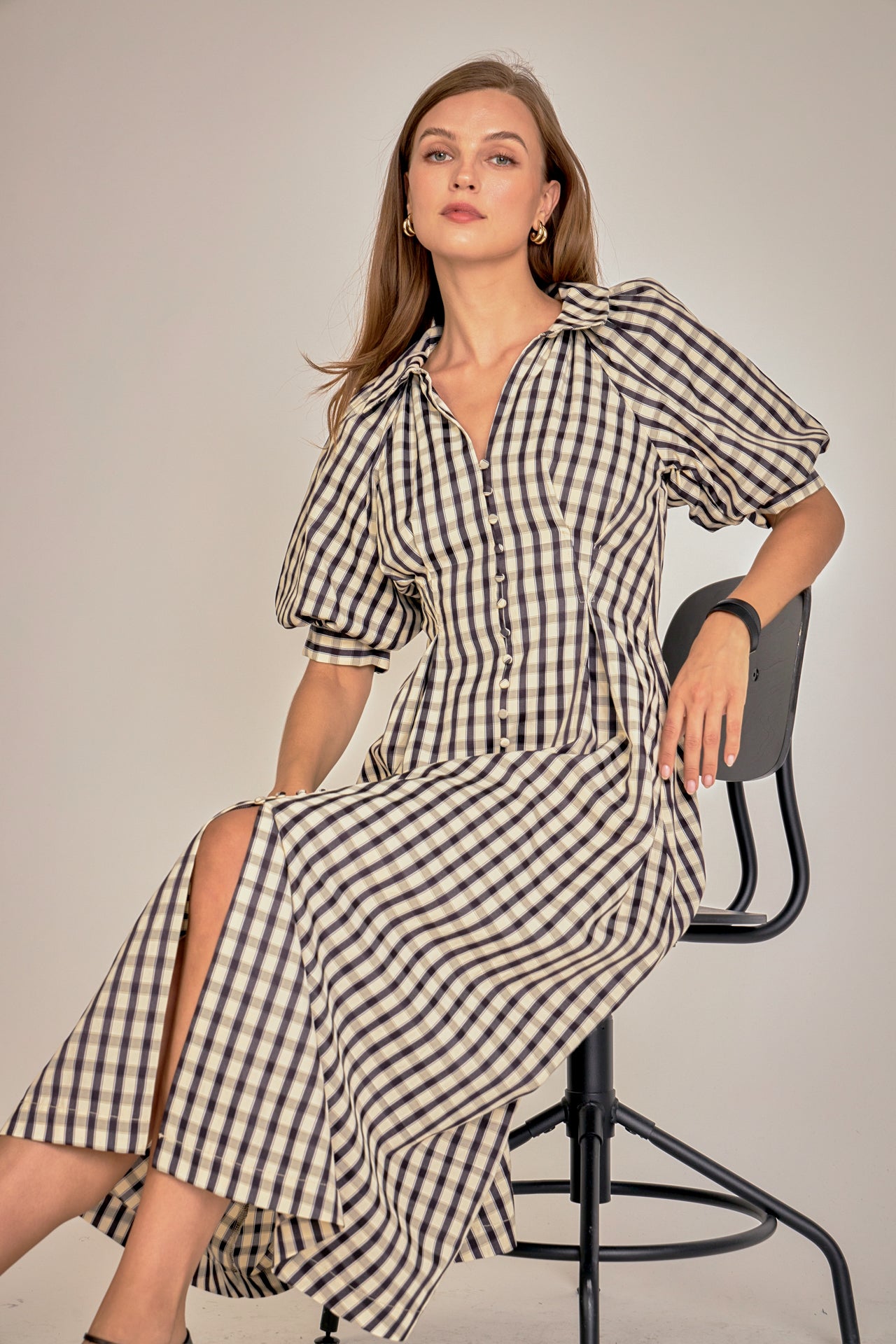 english factory gingham tiered midi dress English Factory