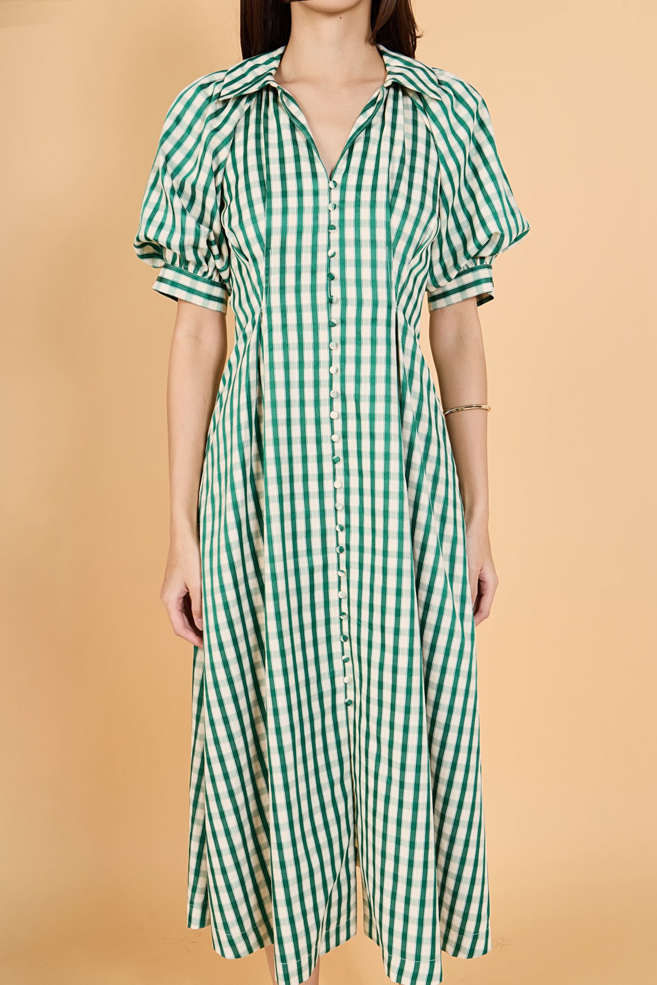 English Factory - Gingham Check Midi Dress GREEN / XS English Factory - Gingham Check Midi Dress GREEN / XS