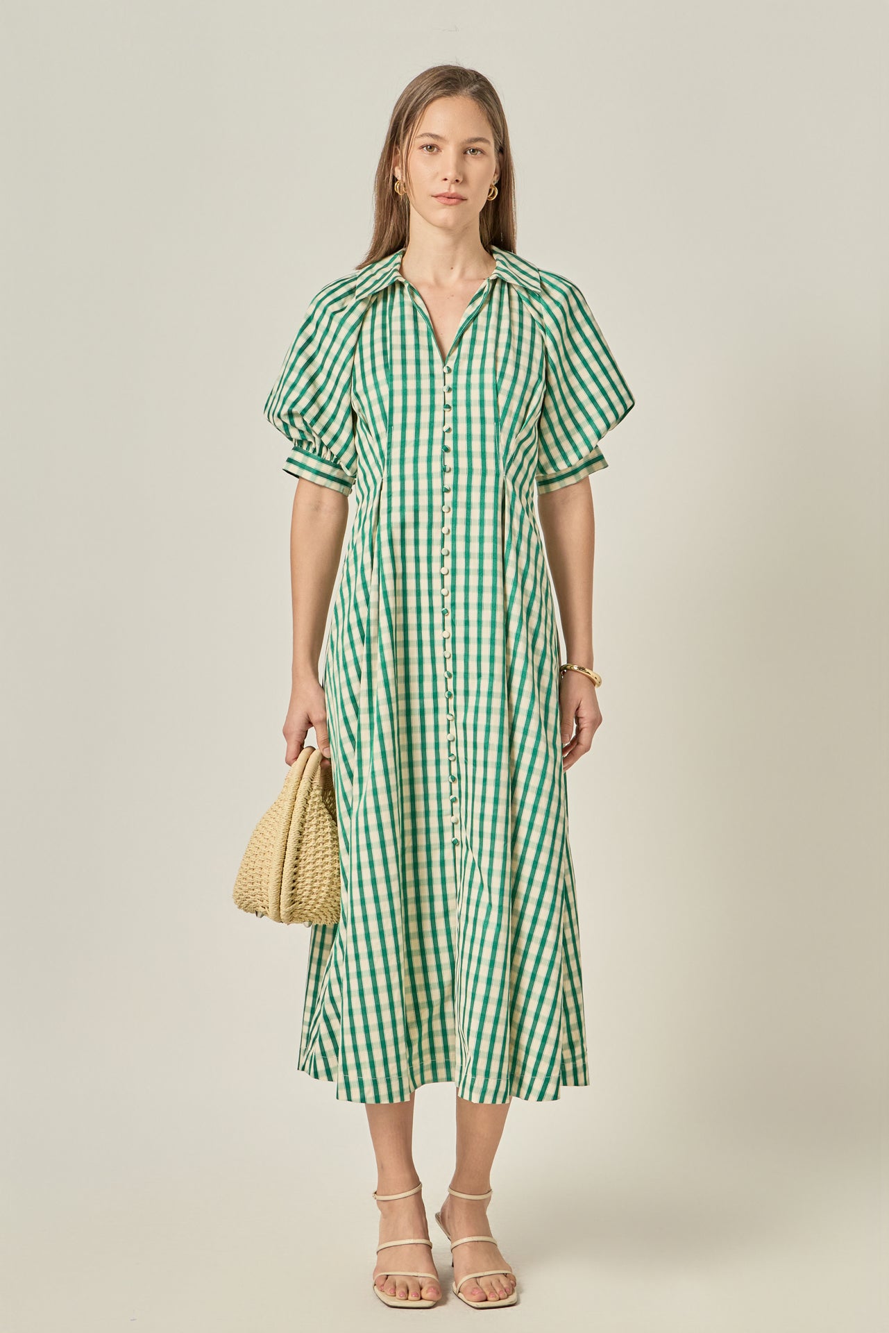 English Factory - Gingham Check Midi Dress GREEN / XS English Factory - Gingham Check Midi Dress GREEN / XS