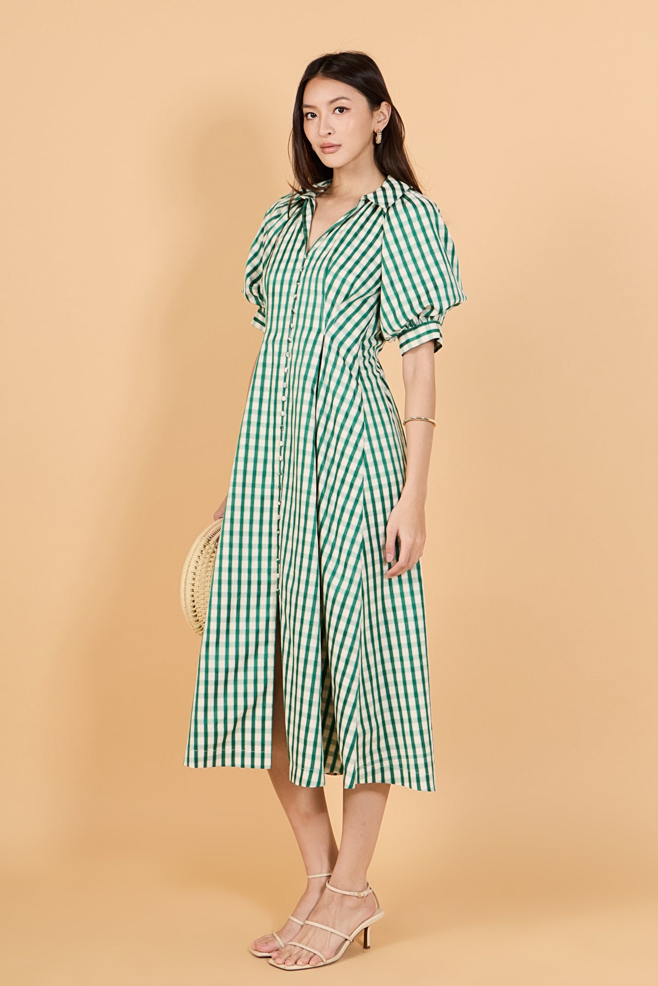 English Factory - Gingham Check Midi Dress GREEN / XS English Factory - Gingham Check Midi Dress GREEN / XS