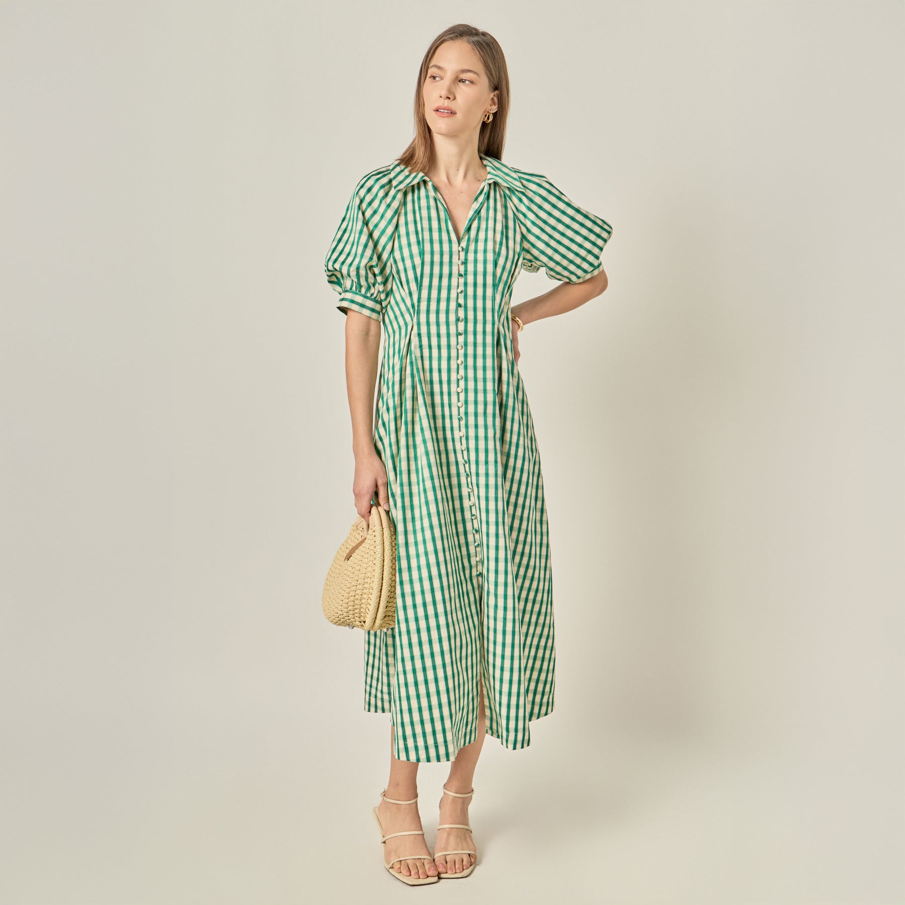 Gingham Check Midi Dress