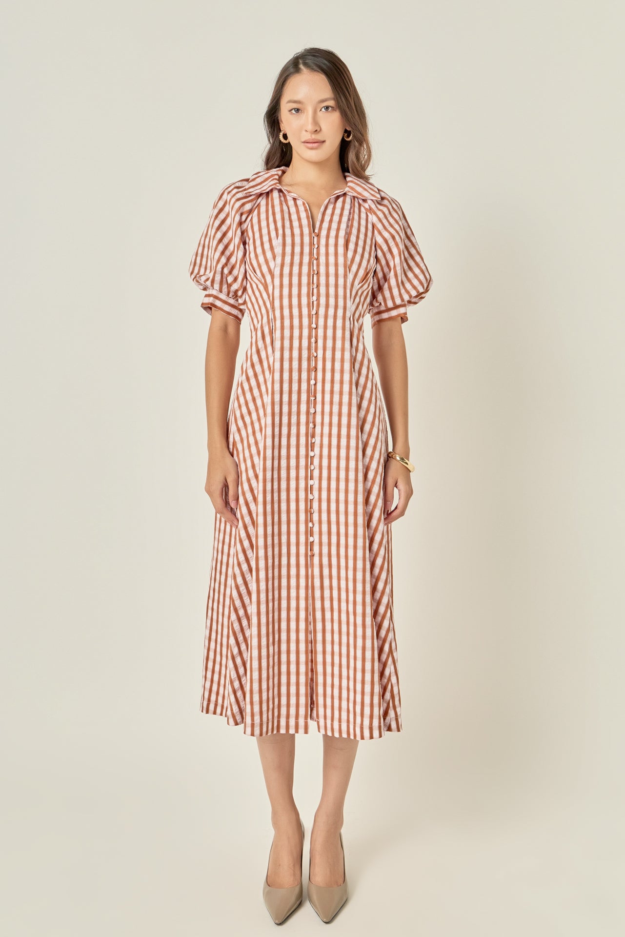 Gingham Check Midi Dress