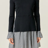 Mixed Media Gingham Check Mini Dress