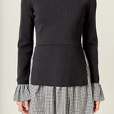 Mixed Media Gingham Check Mini Dress
