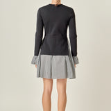 Mixed Media Gingham Check Mini Dress