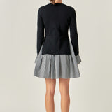Mixed Media Gingham Check Mini Dress