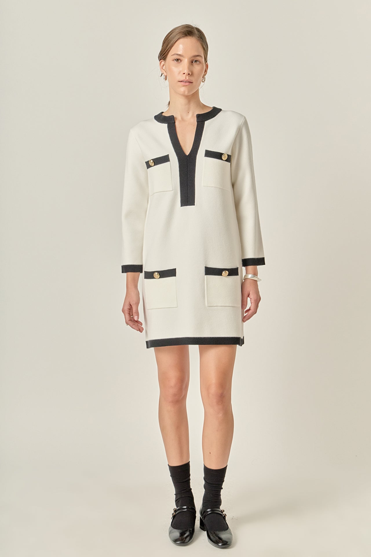 White and Black Mini Knit Dress – English Factory