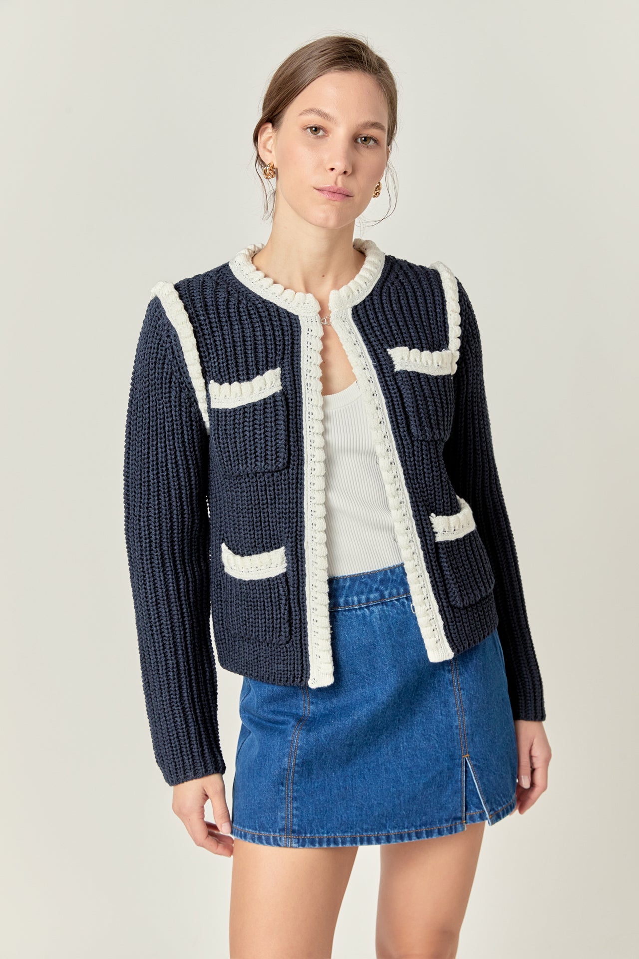 Colorblock Braided Cardigan