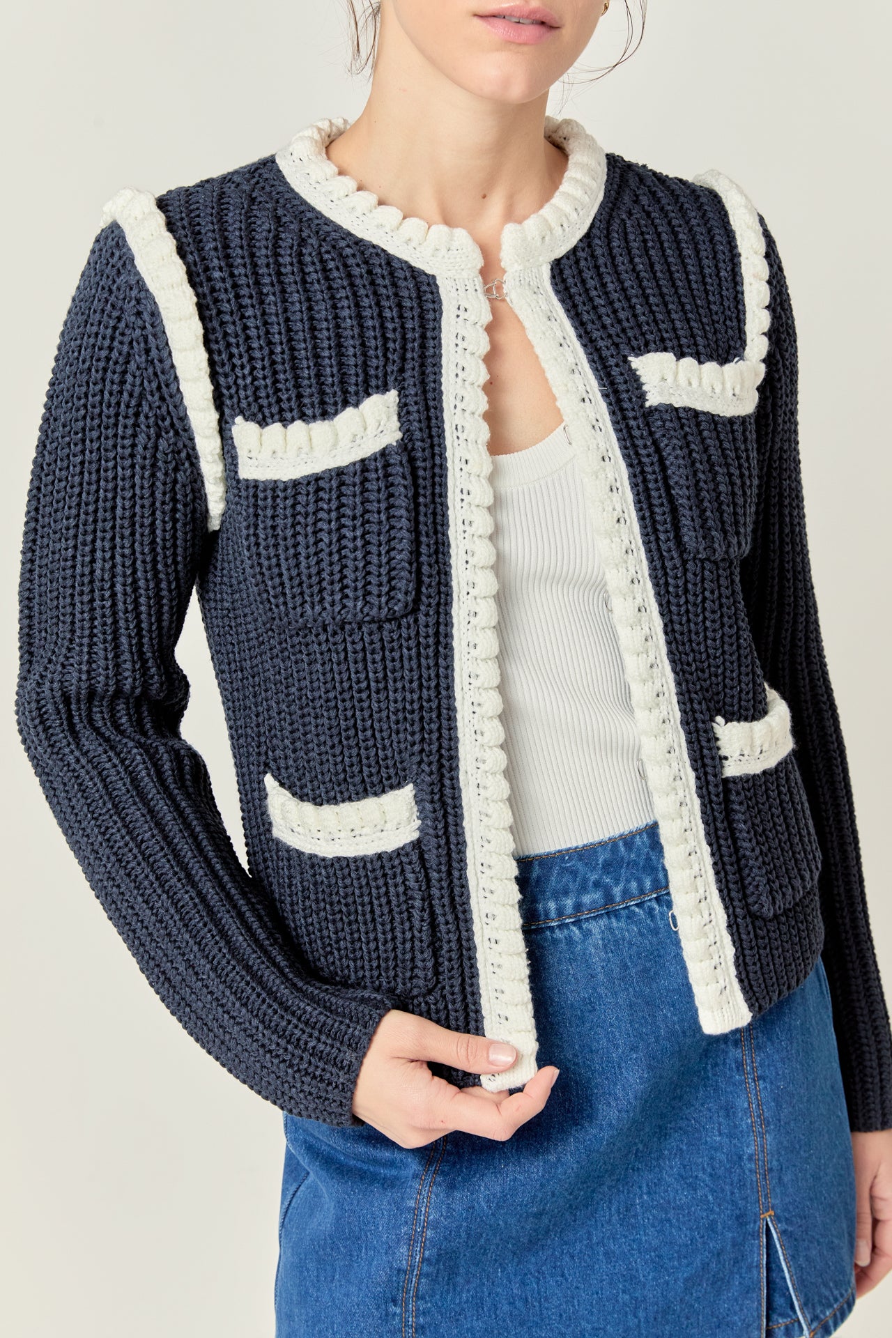 Colorblock Braided Cardigan