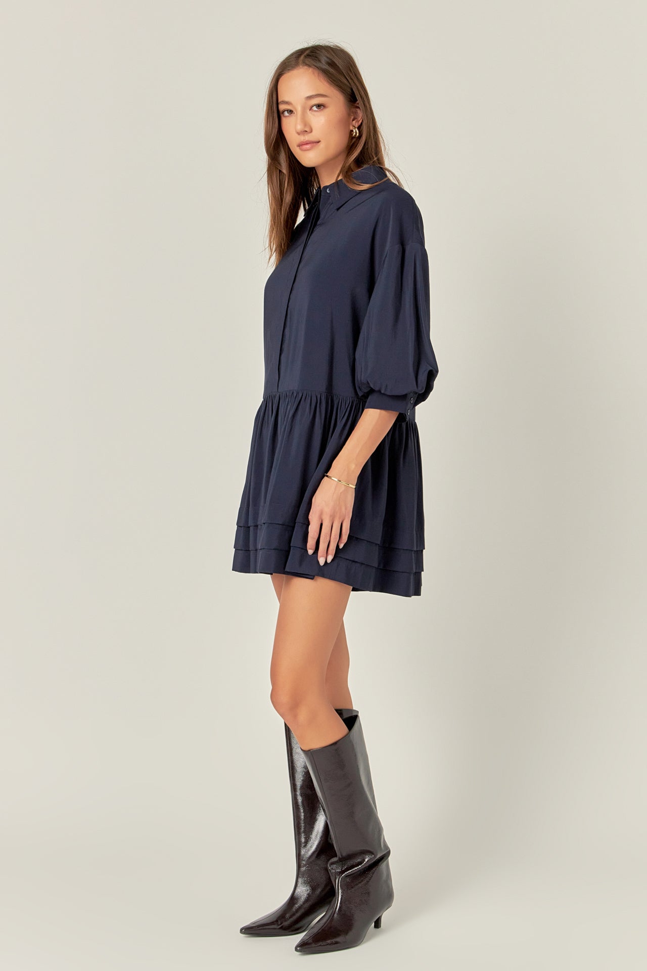 English Factory - Collared Drop Waist Dress NAVY / XS English Factory - Collared Drop Waist Dress NAVY / XS