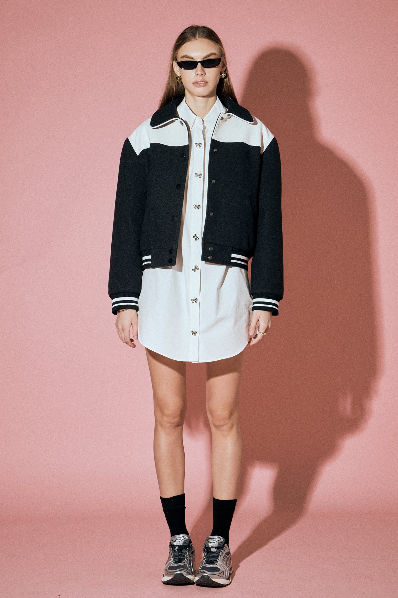 english factory Patch Detailed Bomber Jacket BLACK/WHITE Factory