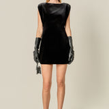 Velvet Power Shoulder Mini Dress