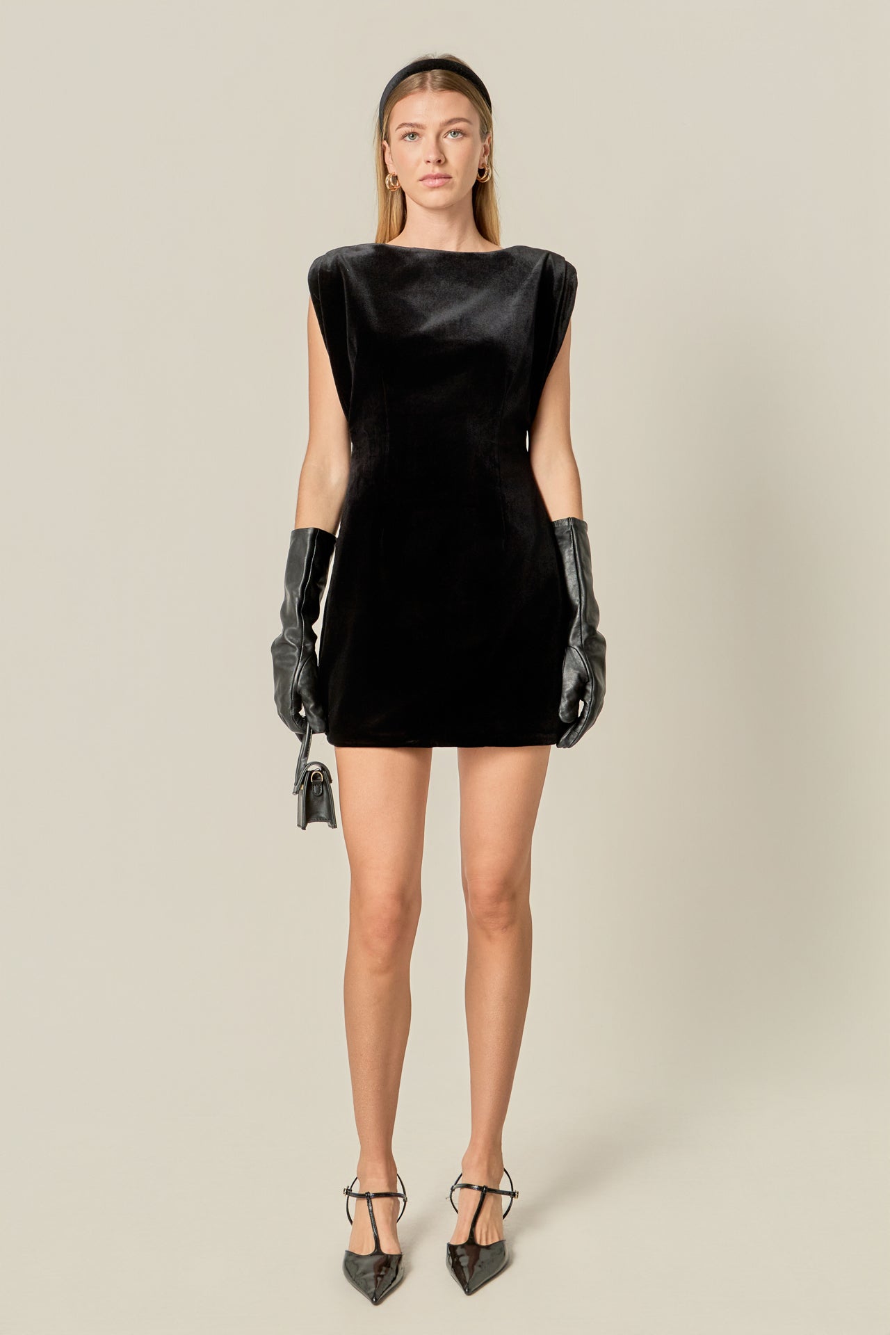 Velvet Power Shoulder Mini Dress β English Factory