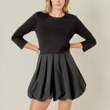 Bubble Hem Mixed Media Mini Dress