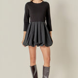 Bubble Hem Mixed Media Mini Dress