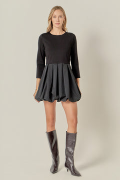 Bubble Hem Mixed Media Mini Dress