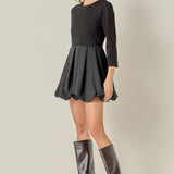 Bubble Hem Mixed Media Mini Dress