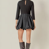 Bubble Hem Mixed Media Mini Dress