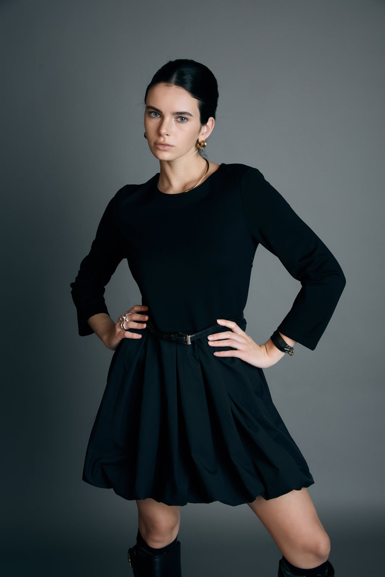 Bubble Hem Mixed Media Mini Dress – English Factory