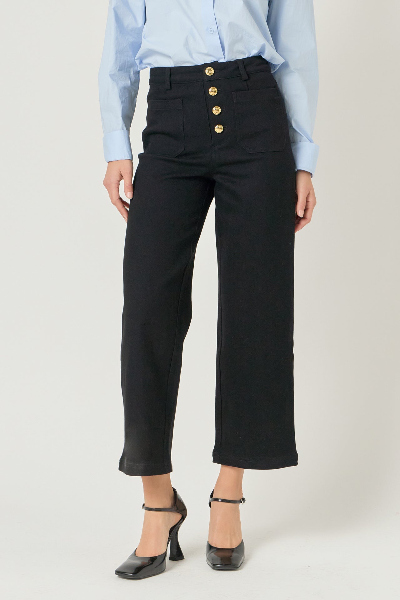 Stretched Gold Button Culotte Pants