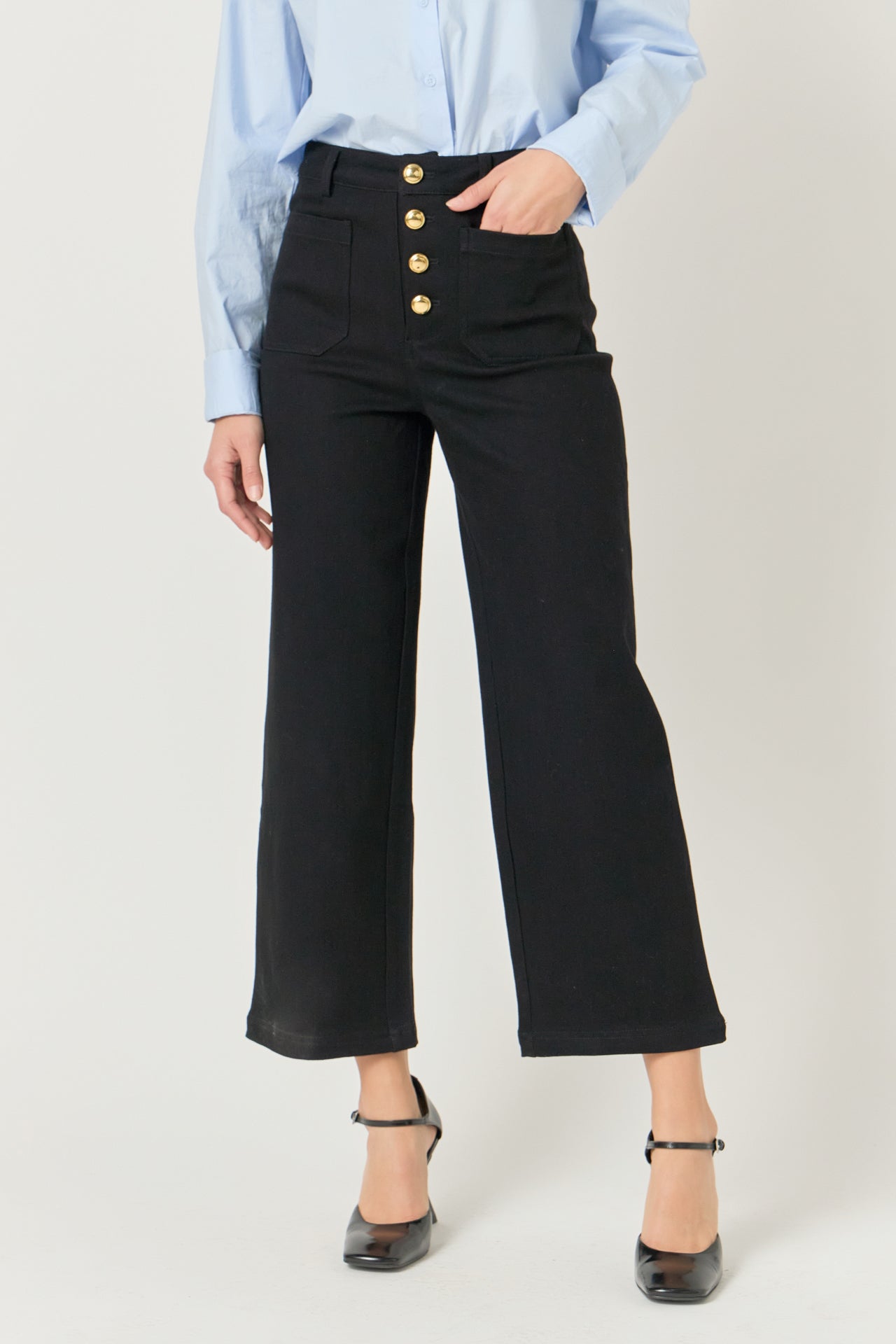 Stretched Gold Button Culotte Pants