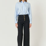 Stretched Gold Button Culotte Pants