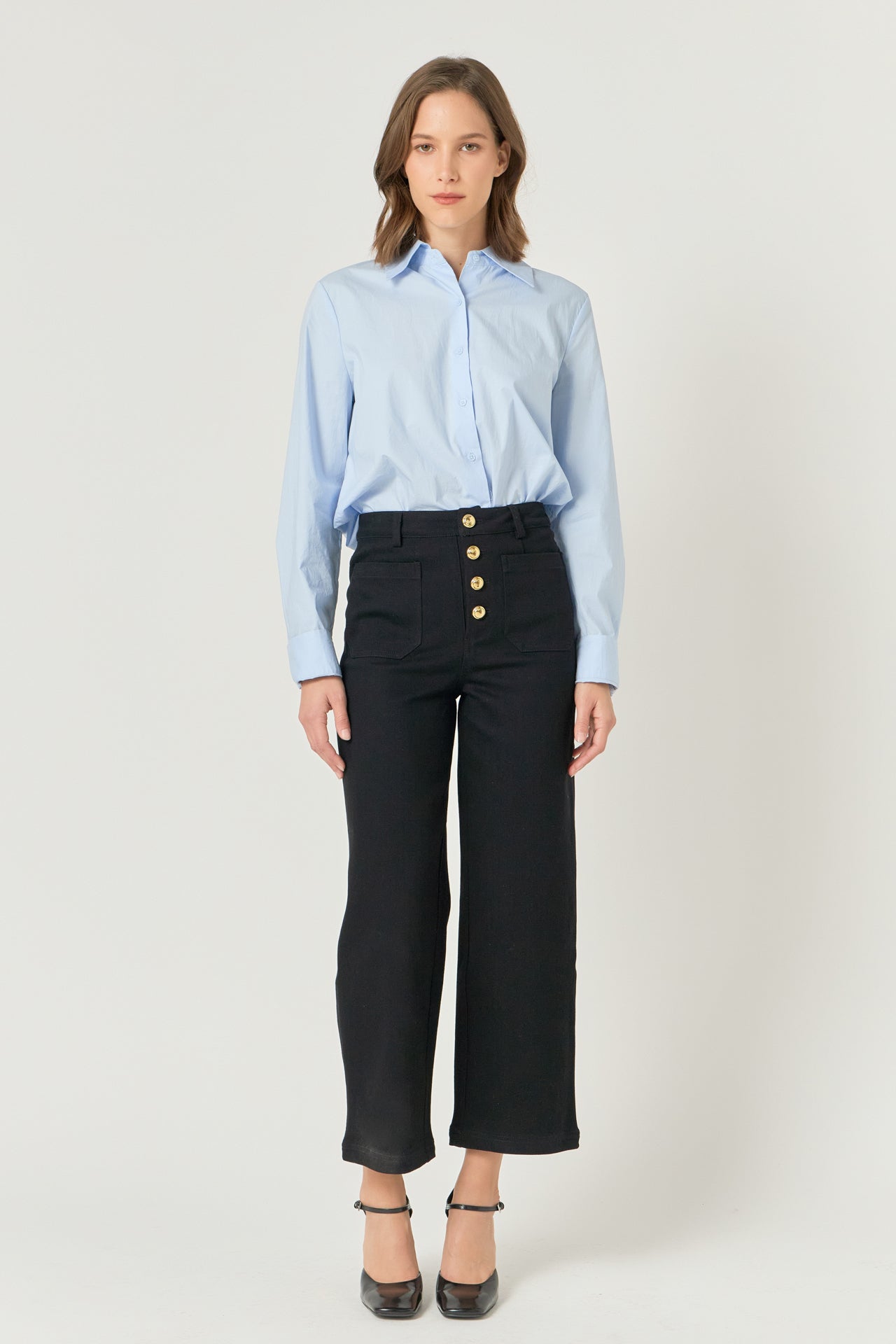 Stretched Gold Button Culotte Pants