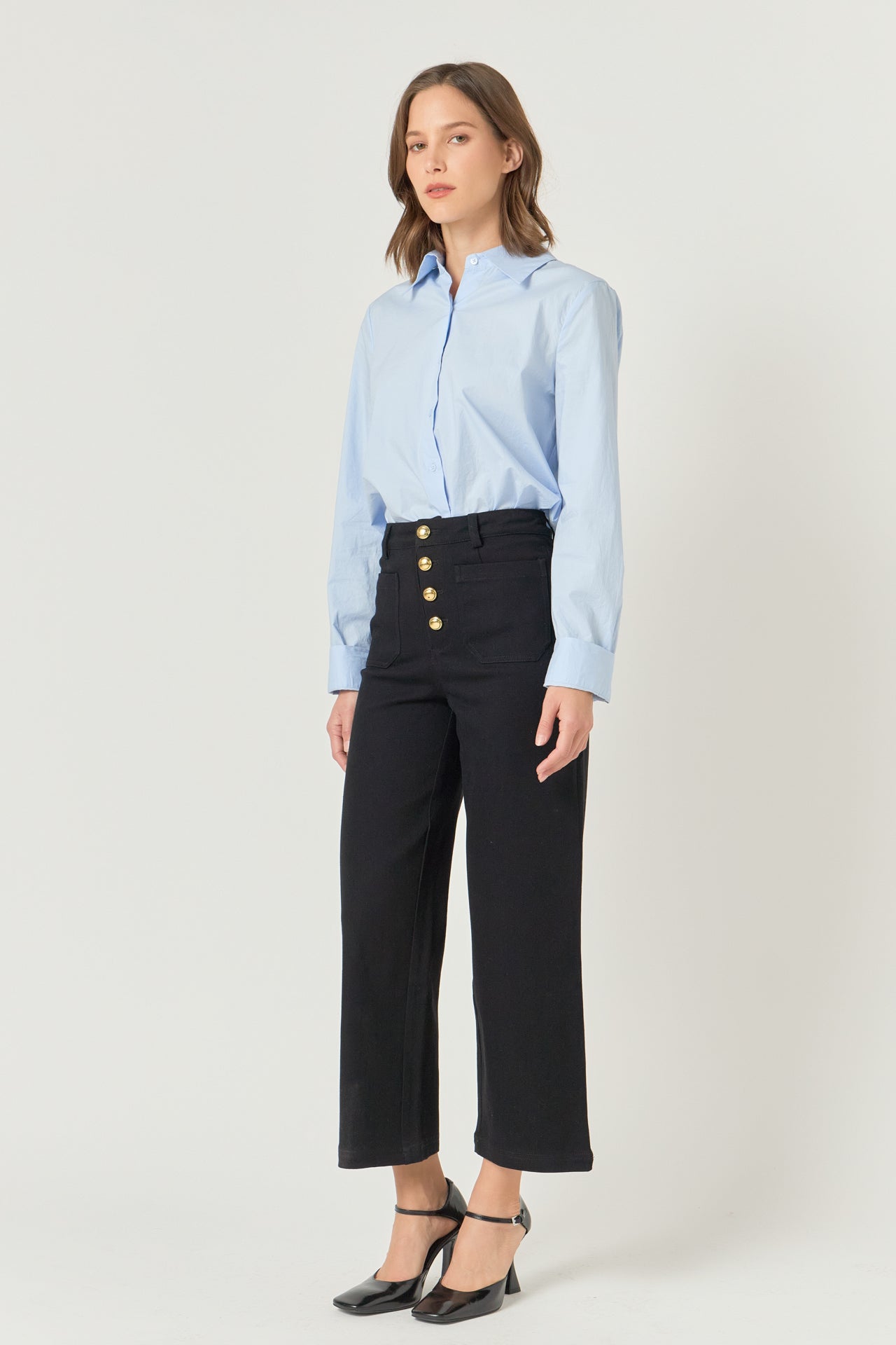 Stretched Gold Button Culotte Pants