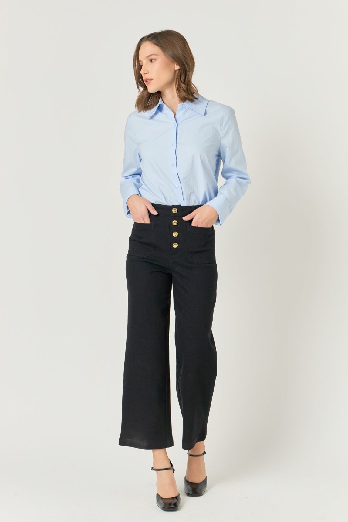 Stretched Gold Button Culotte Pants