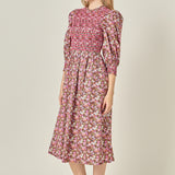 Smocked Floral Midi Dress