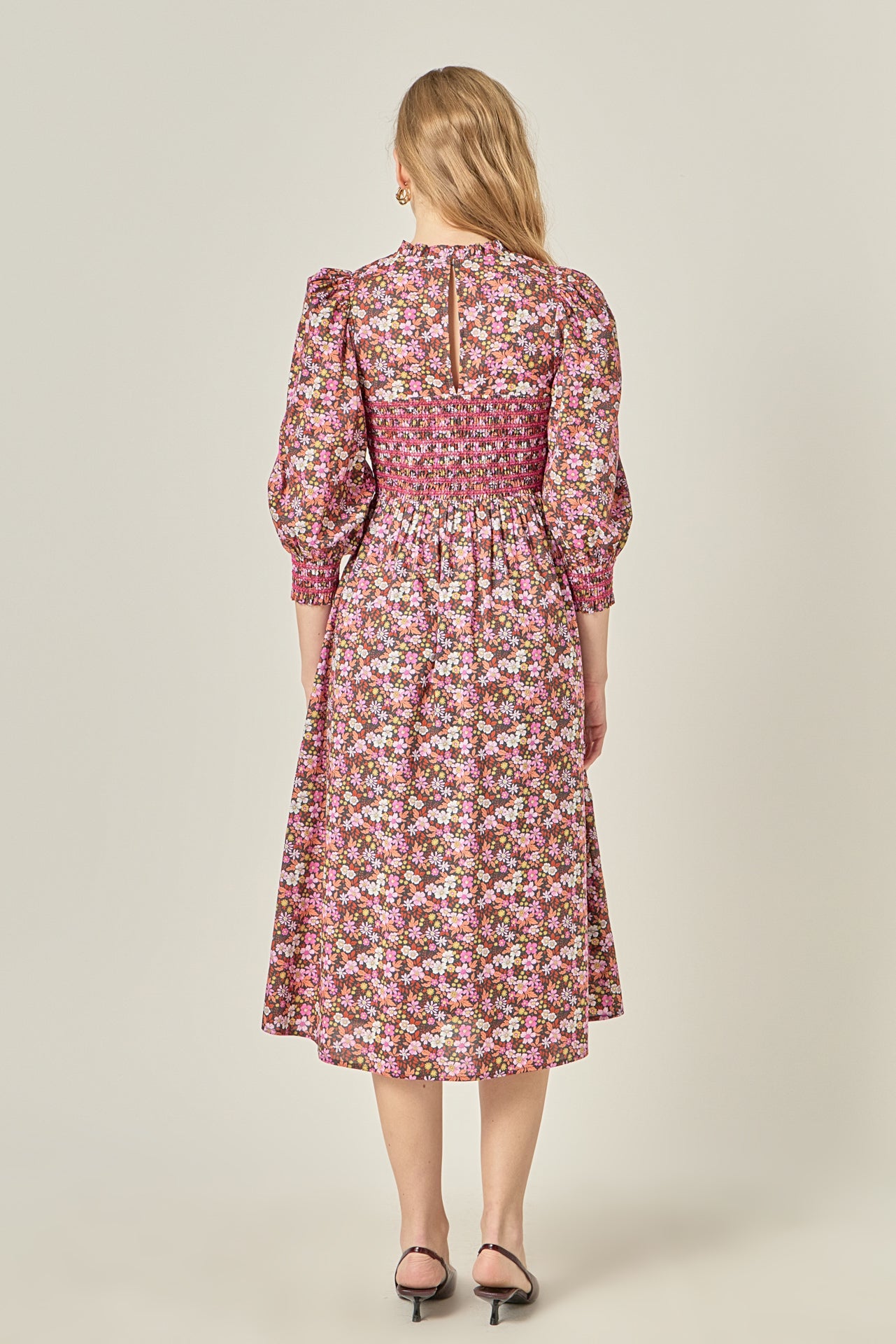 Smocked Floral Midi Dress – English Factory