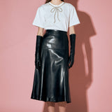 PU High Waisted Midi Skirt in Black