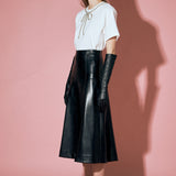 PU High Waisted Midi Skirt in Black