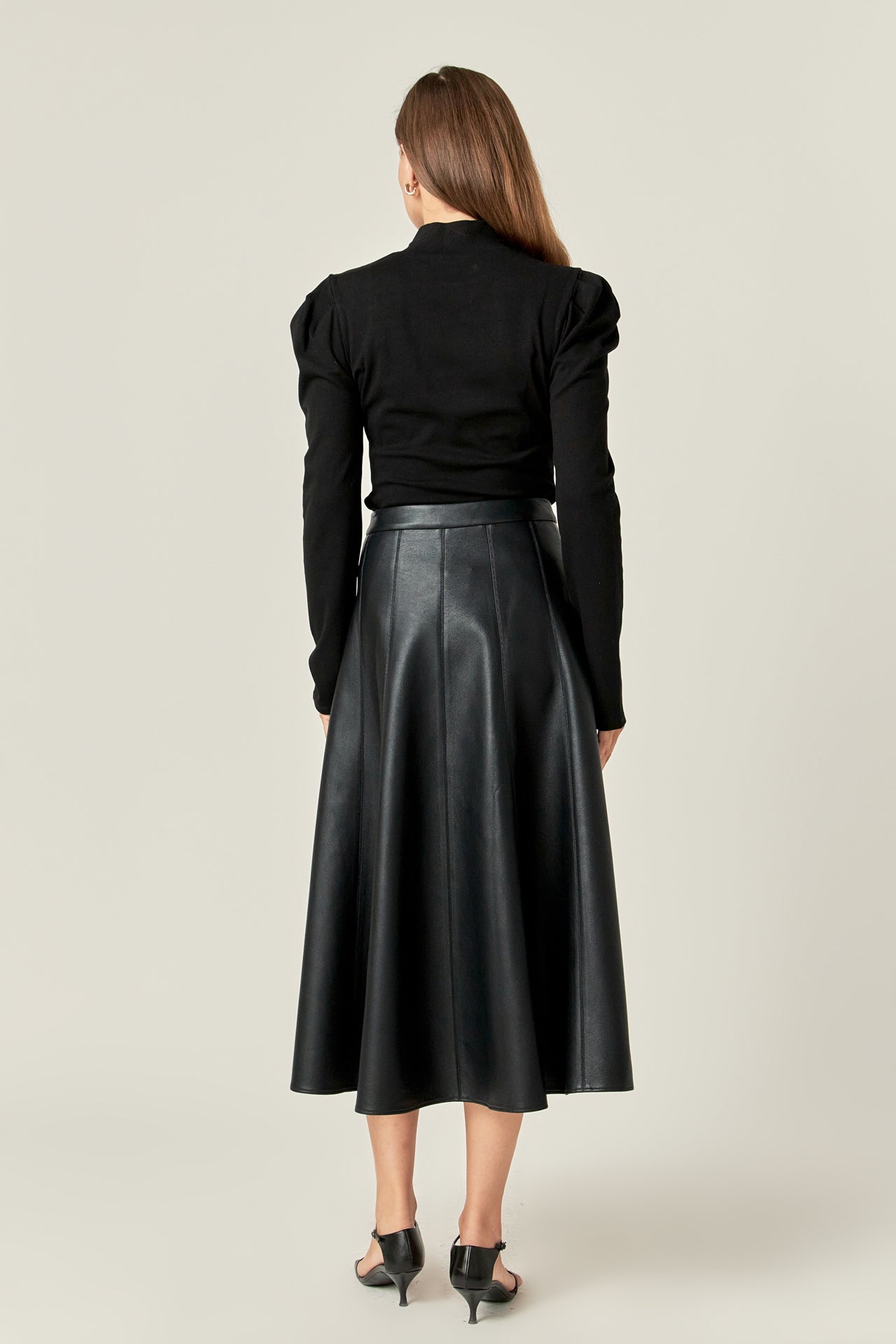 Flare Faux Leather Midi Skirt – English Factory