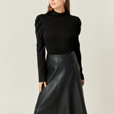 Flare Faux Leather Midi Skirt