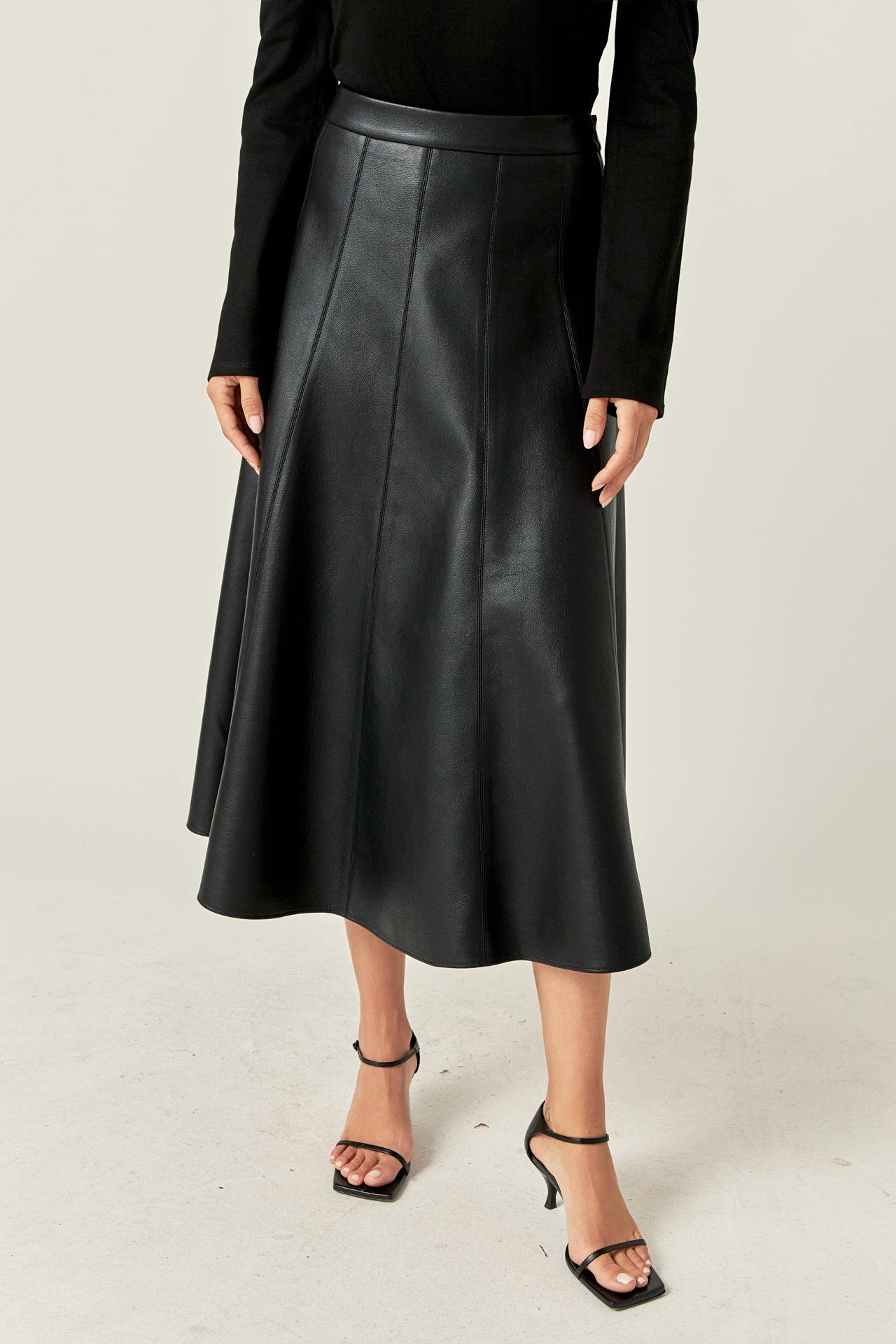 Flare Faux Leather Midi Skirt – English Factory