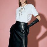 PU High Waisted Midi Skirt in Black