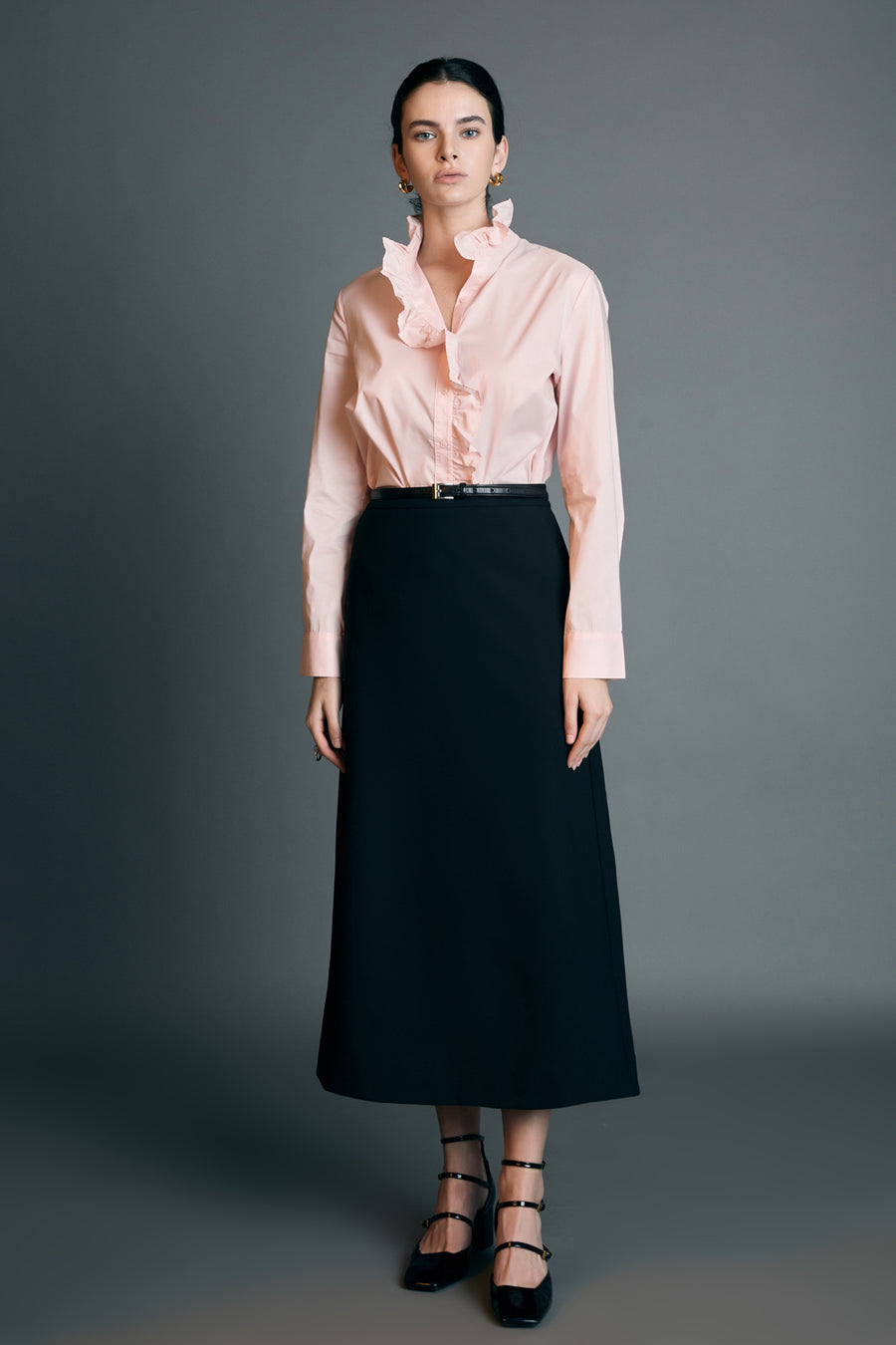High-Waist Shirred A-Line Midi Skirts