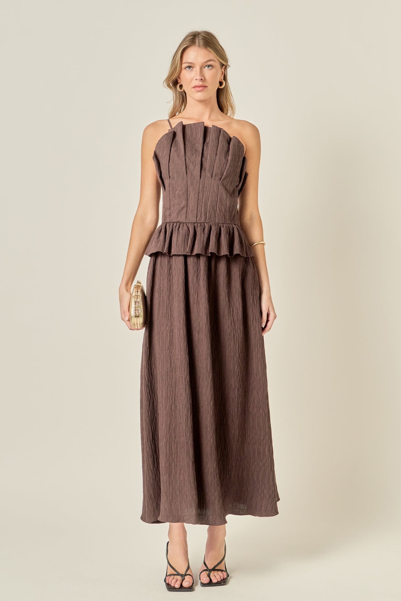 Pleated A-line Knit Midi Dress English Factory Pleated A-line Knit Midi Dress English Factory