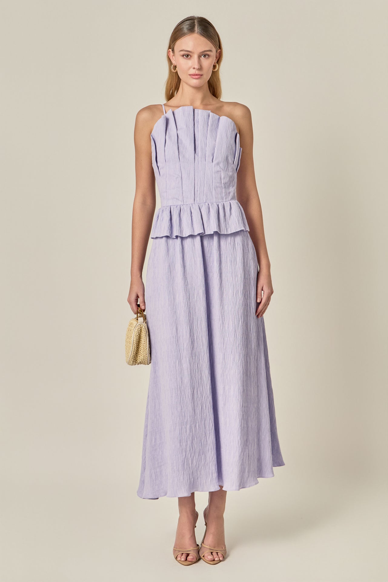Striped Pleated Midi Dress English Factory Striped Pleated Midi Dress English Factory